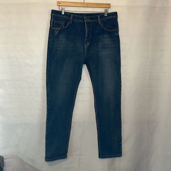 Wthinlee Jeans Men’s Size 36 Orange Fleece Lined Straight Leg - Picture 1 of 9